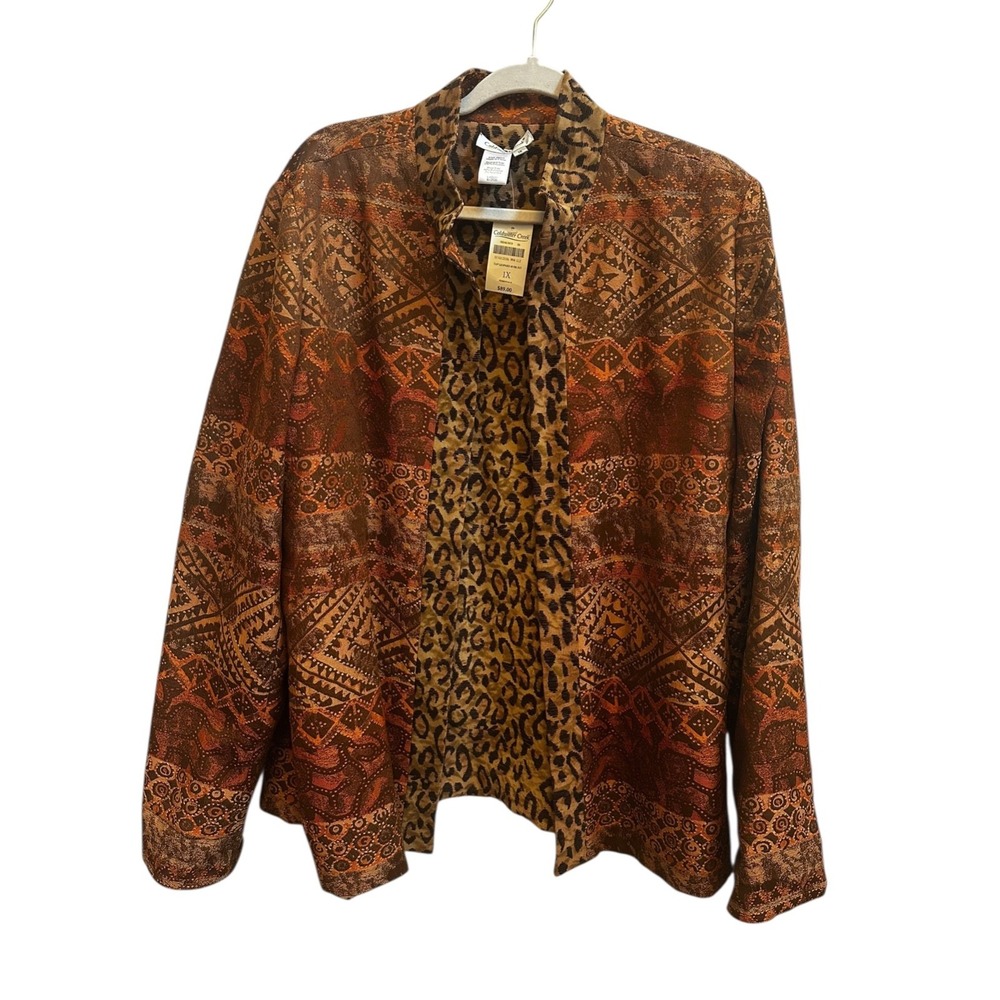 Coldwater Creek‎ Leopard Jacket Jaquard Reversible Animal Print Blazer NWT Sz 1X